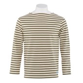 Striped shirt Ecru / Loden, unisex made in France Orcival