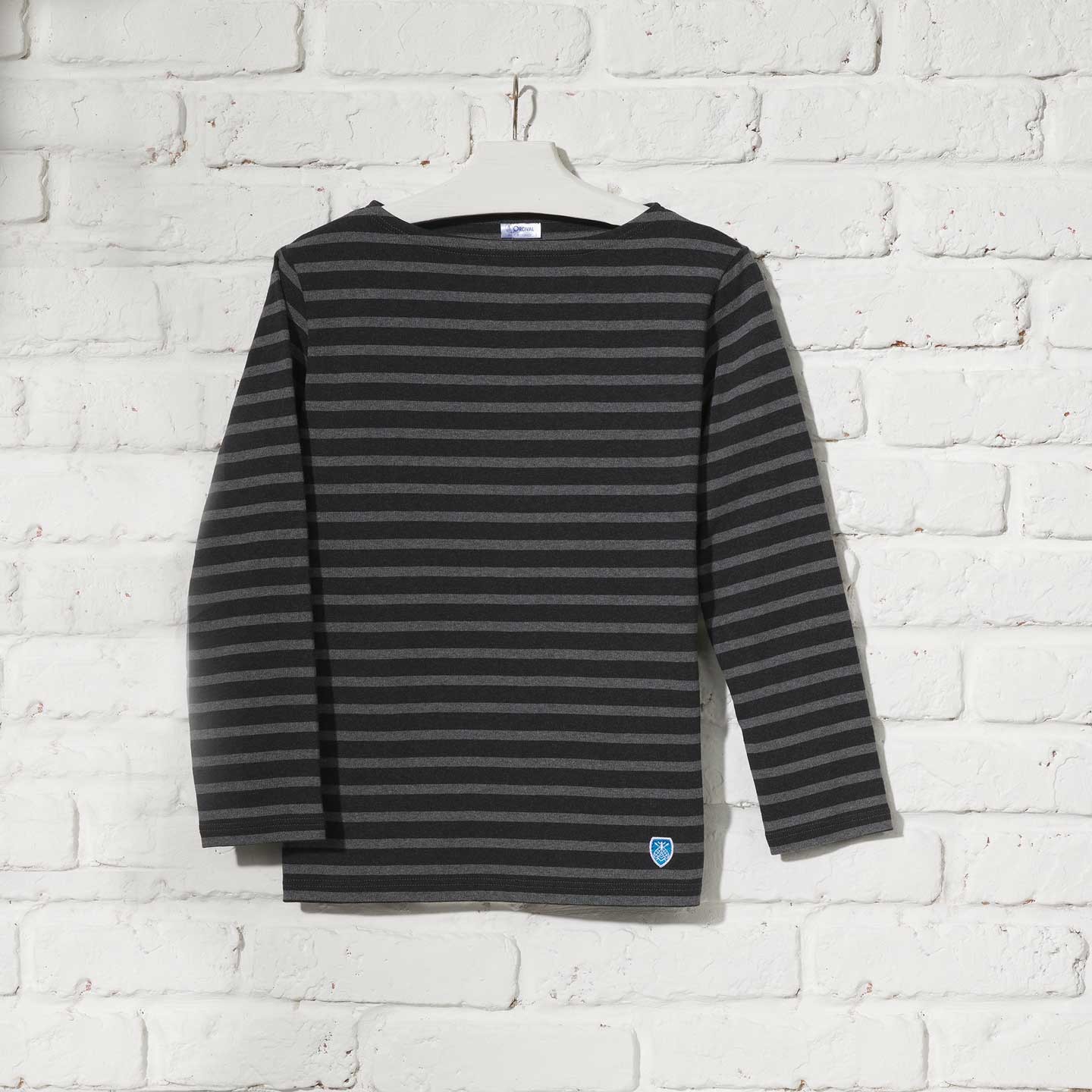 Striped shirt Darkness / Leaden Grey, unisex made in France Orcival