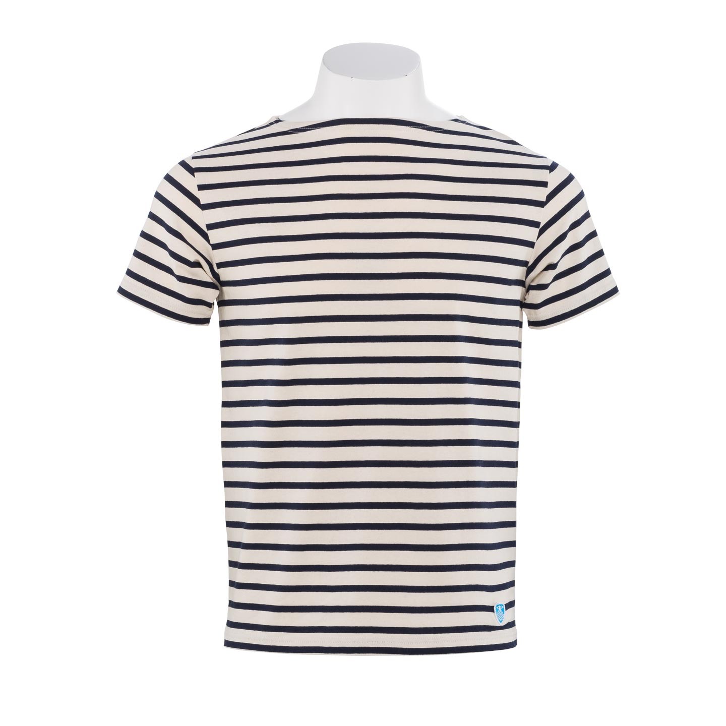 Striped shirt Ecru / Navy short sleeves, unisex made in France Orcival Striped shirt Ecru / Navy short sleeves, unisex made in France Orcival