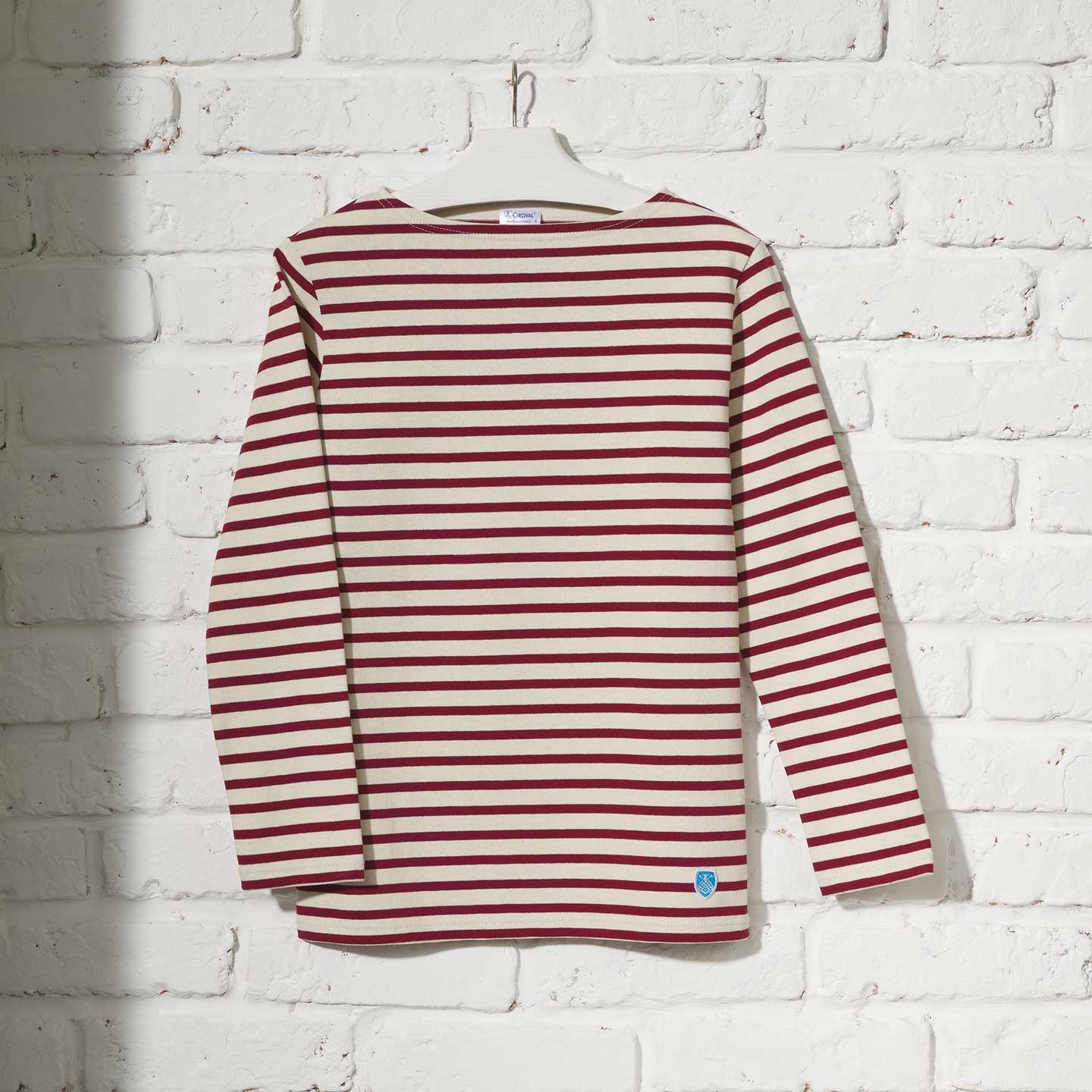 Striped shirt Ecru / Bordeaux, unisex made in France Orcival mariniere