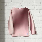 Striped shirt Ecru / Bordeaux, unisex made in France Orcival