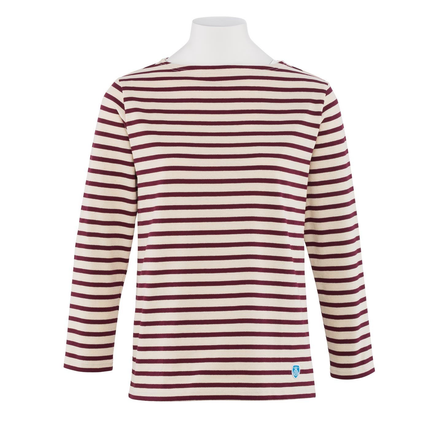 Striped shirt Ecru / Bordeaux, unisex made in France Orcival mariniere