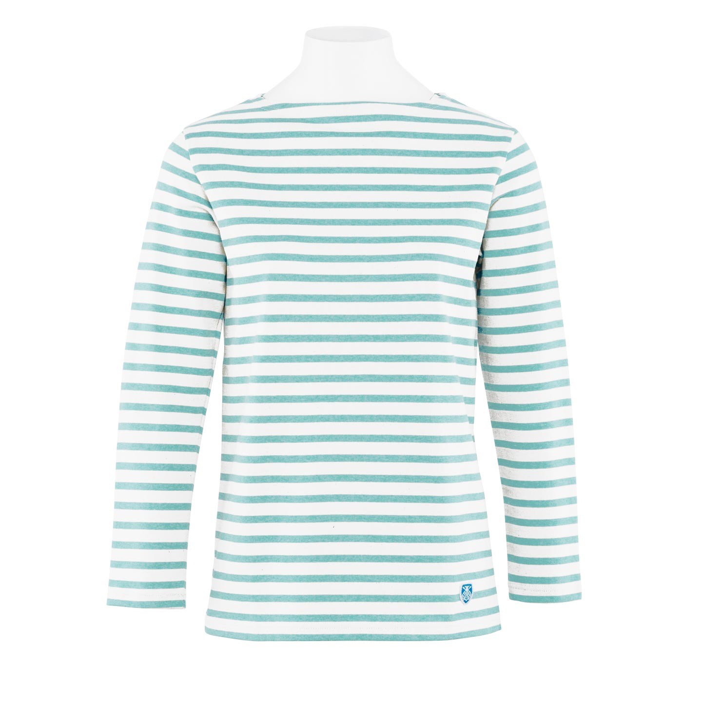 Striped shirt White / Jade, unisex made in France Orcival