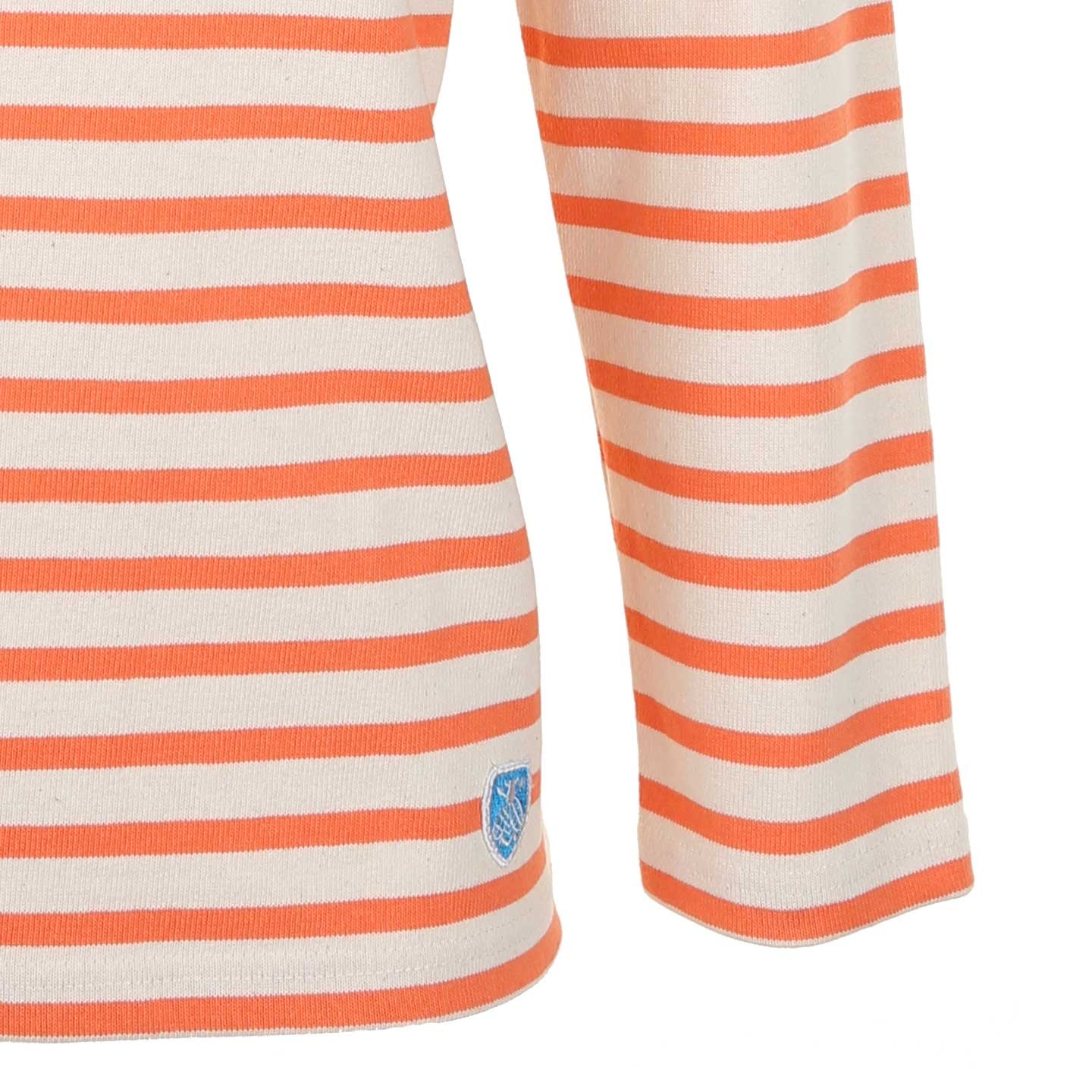 Striped shirt Ecru / Mandarine, unisex made in France Orcival mariniere