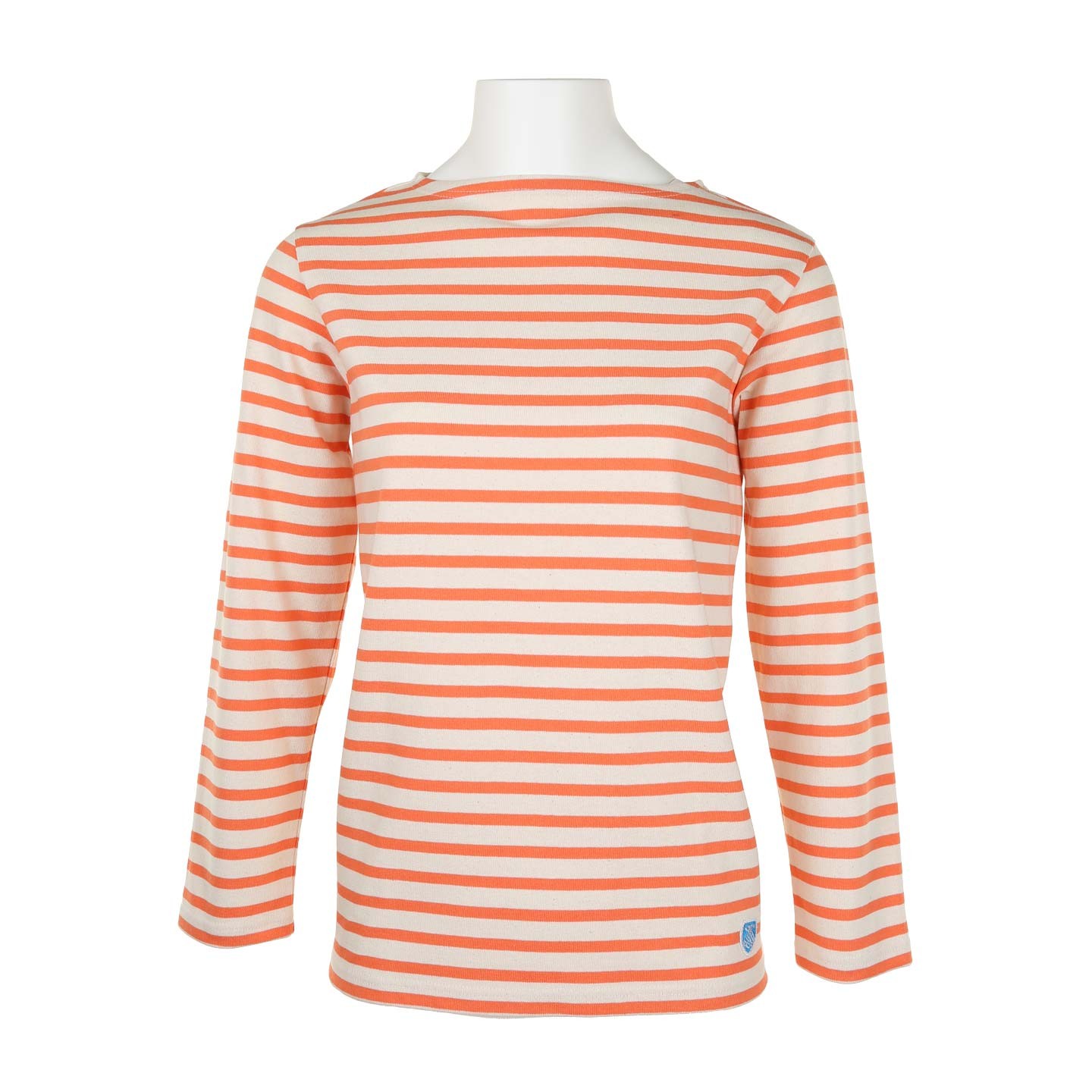 Striped shirt Ecru / Mandarine, unisex made in France Orcival mariniere