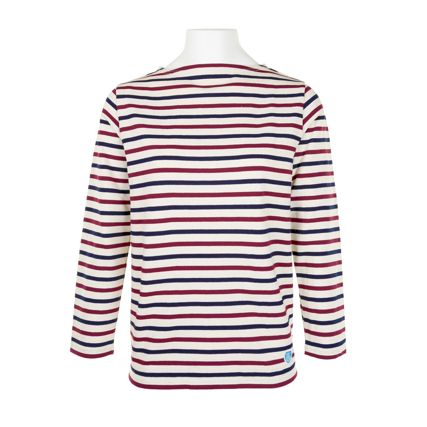 Striped shirt Ecru / Navy / Red, unisex made in France Orcival