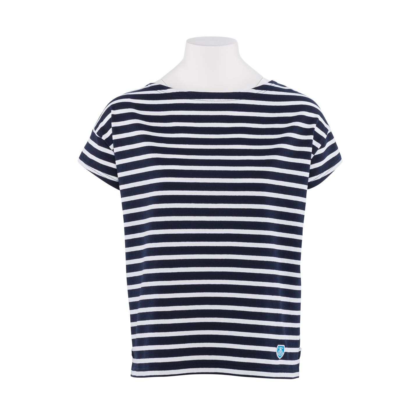 Short striped shirt Navy / White, unisex made in France Orcival
