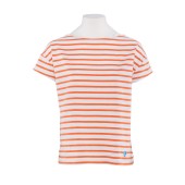 Short striped shirt White / Orange, unisex made in France Orcival