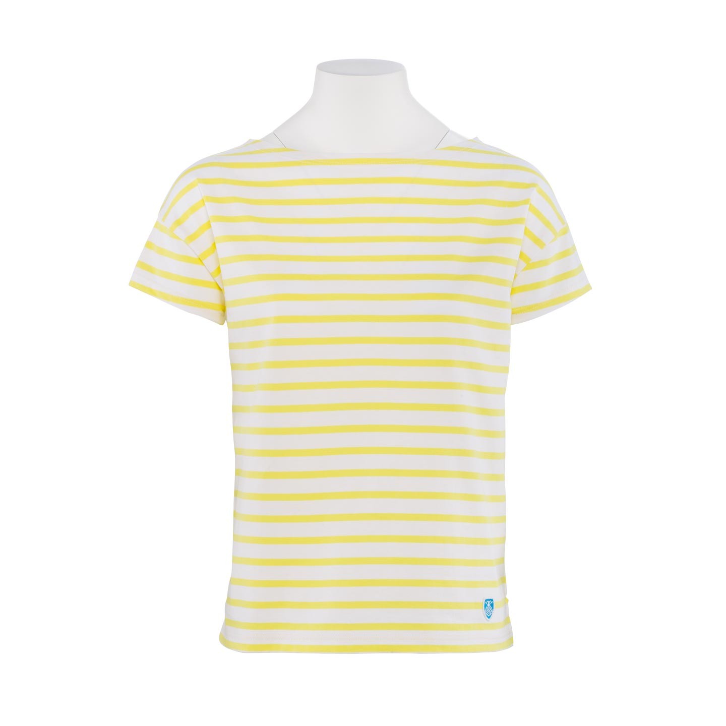 Short striped shirt White / Lemon, unisex made in France Orcival
