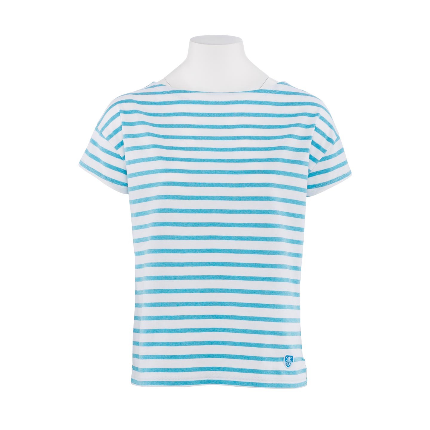 Short striped shirt White / Lazuli, unisex made in France Orcival