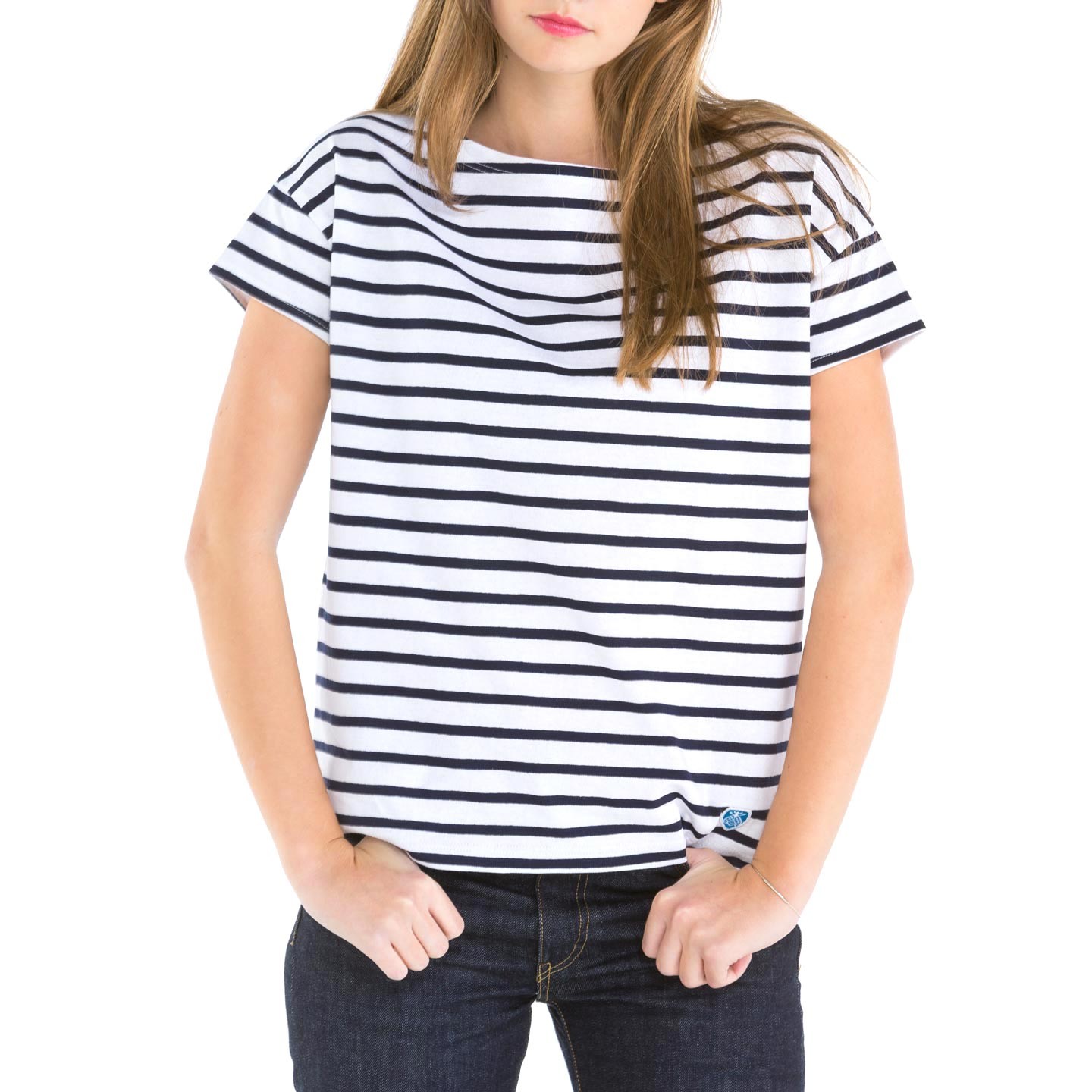 Striped shirt White / navy, unisex made in France Orcival