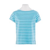 Short oversize striped shirt Lazuli / White, unisex made in France Orcival