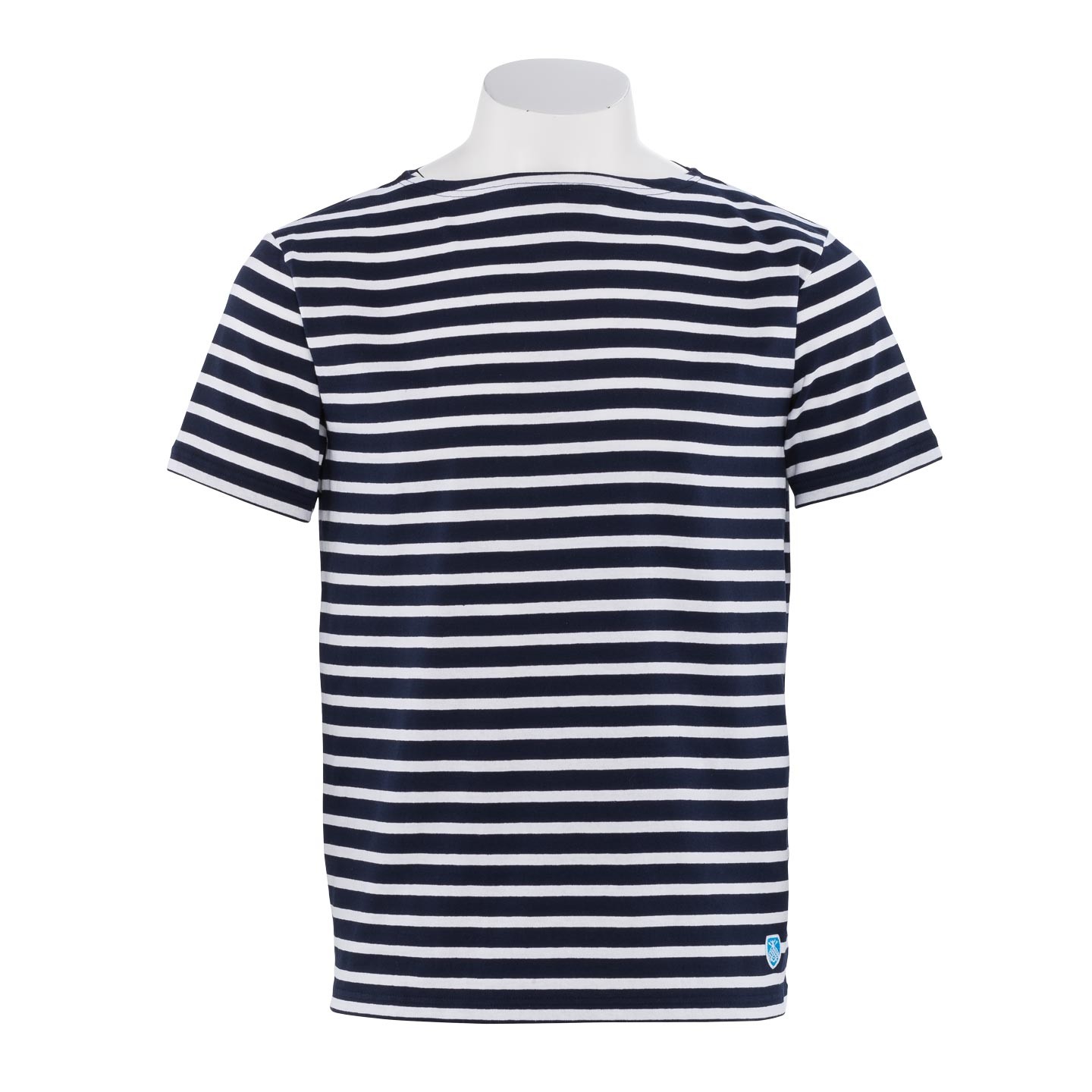 Short striped shirt Navy / White, unisex made in France Orcival