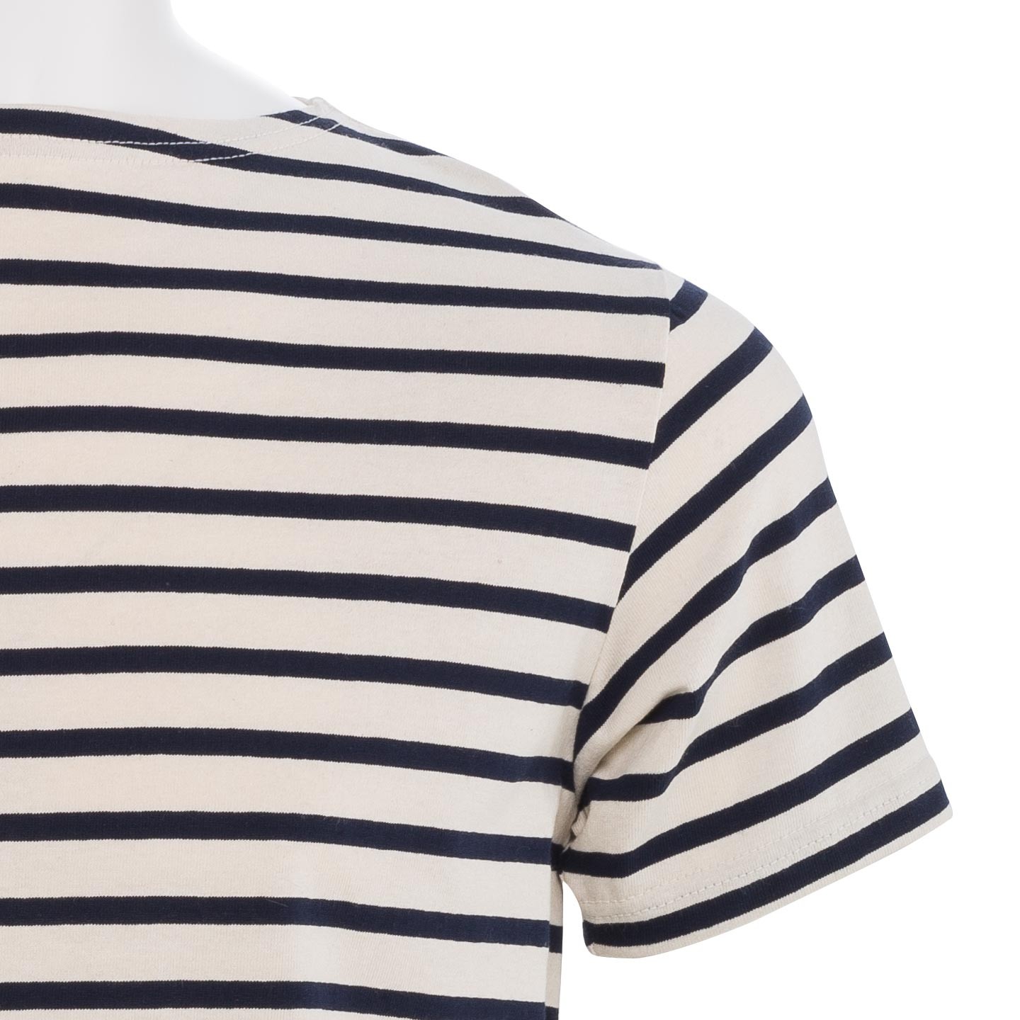 Short striped shirt Ecru / Navy, unisex made in France Orcival