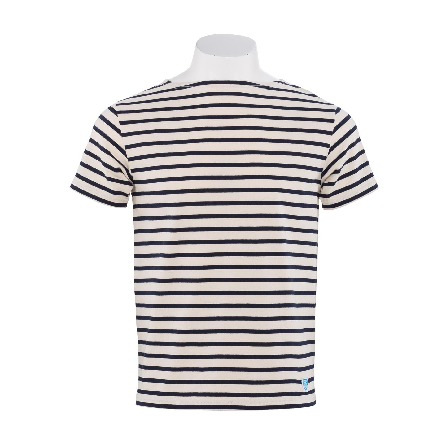 Short striped shirt Ecru / Navy, unisex made in France Orcival