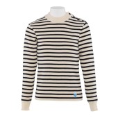 Pull 100% laine Ecru / Marine made in France Orcival