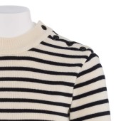 Pull 100% laine Ecru / Marine made in France Orcival