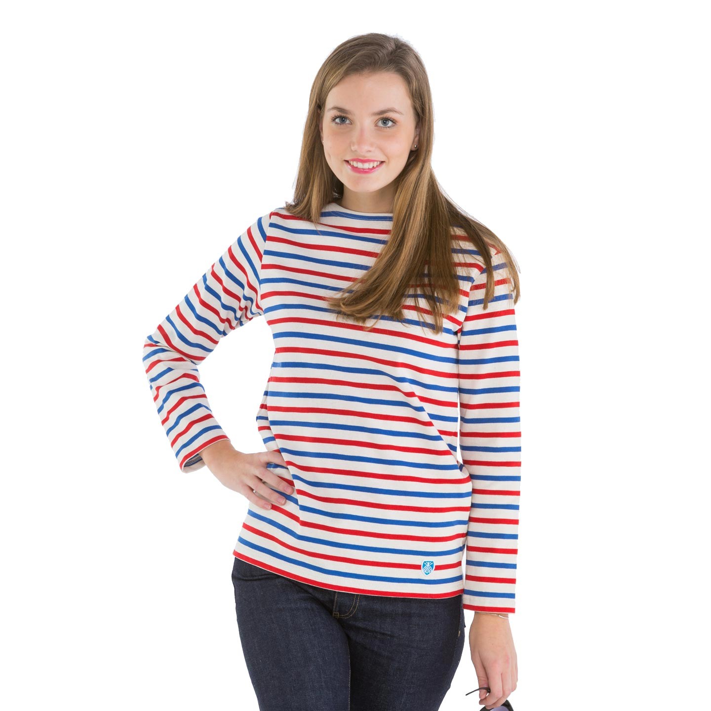 Striped shirt Ecru / Blue / Red mariniere Made in France Orcival France French Flag