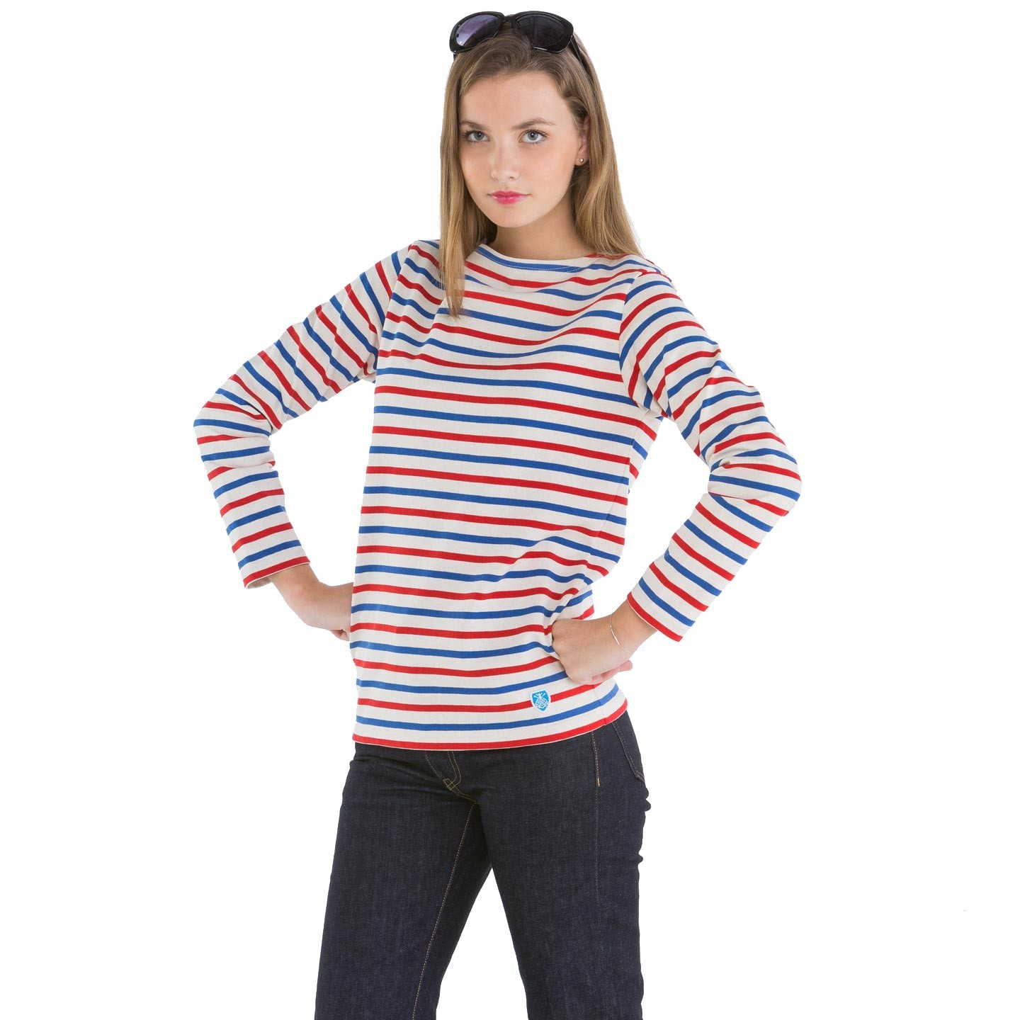 Striped shirt Ecru / Blue / Red mariniere Made in France Orcival France French Flag