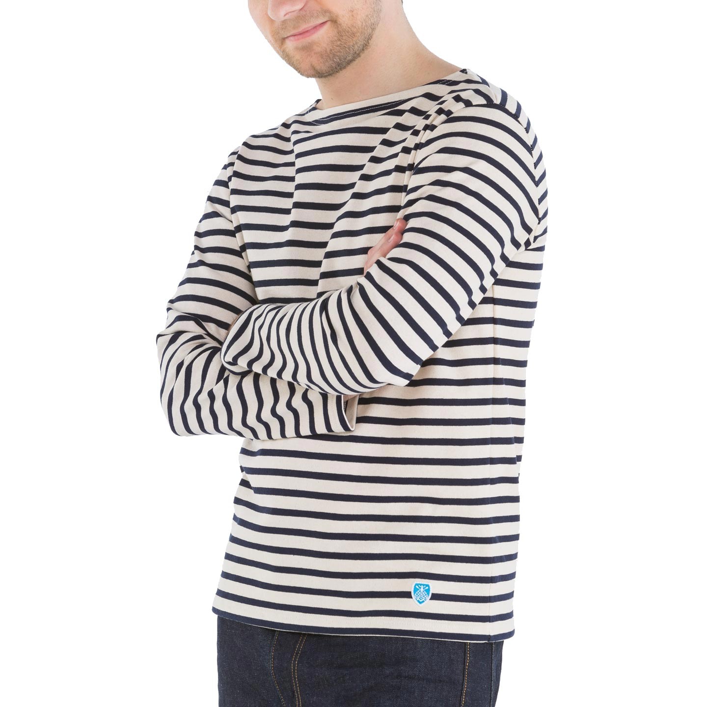 Ecru / marine striped breton shirt made in France mariniere