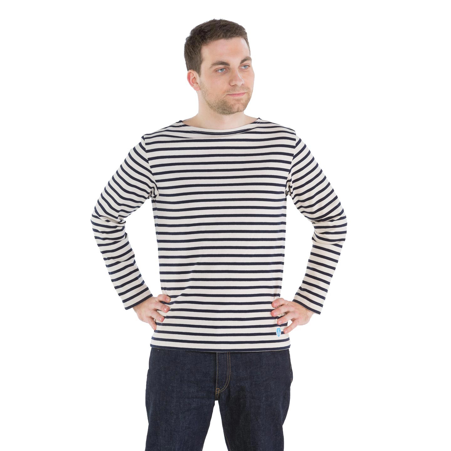 Ecru / marine striped breton shirt made in France mariniere