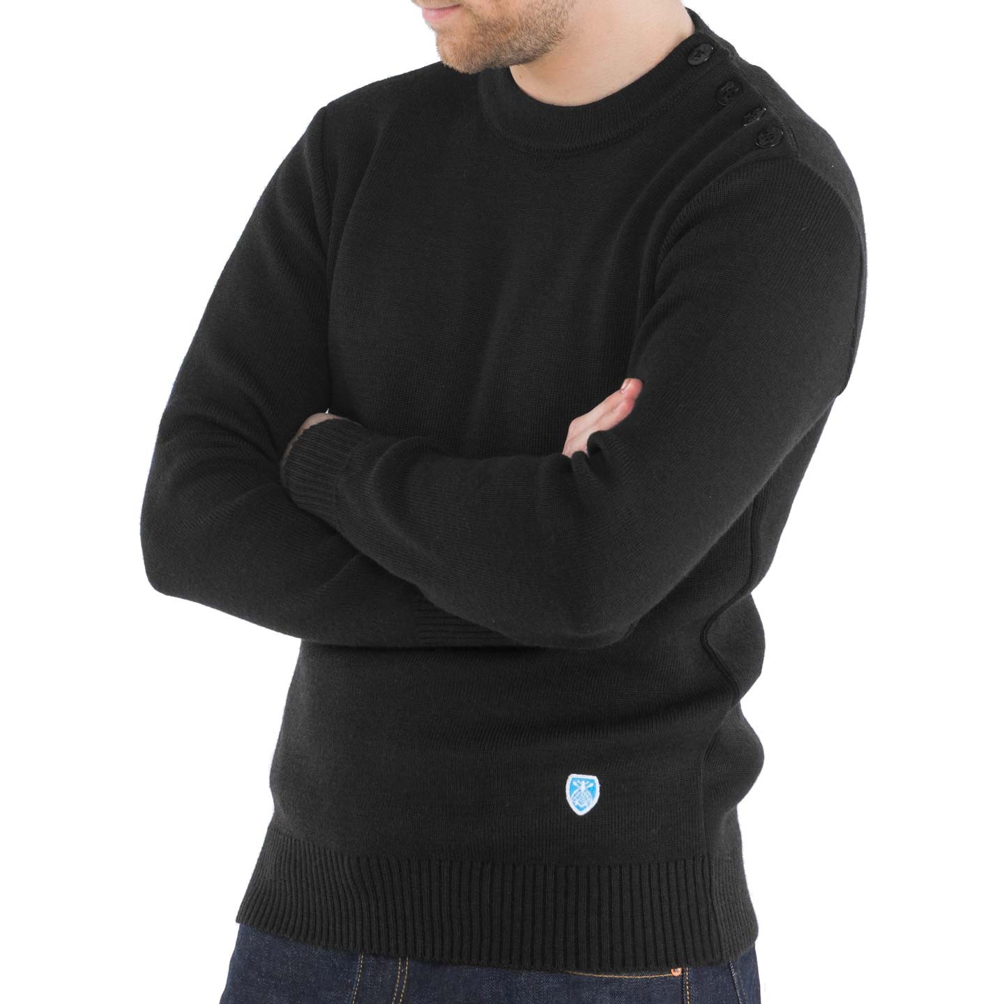 Pull marin 100% laine Noir, mixte made in France Orcival