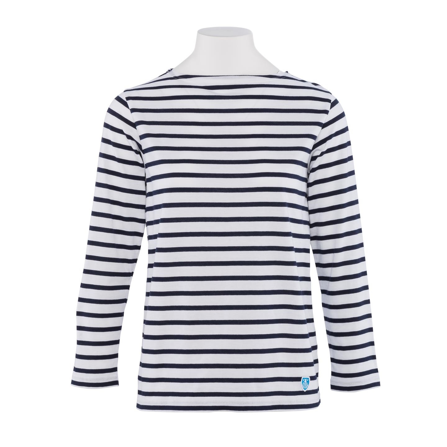 Striped shirt White / Navy, unisex made in France combed cotton Orcival