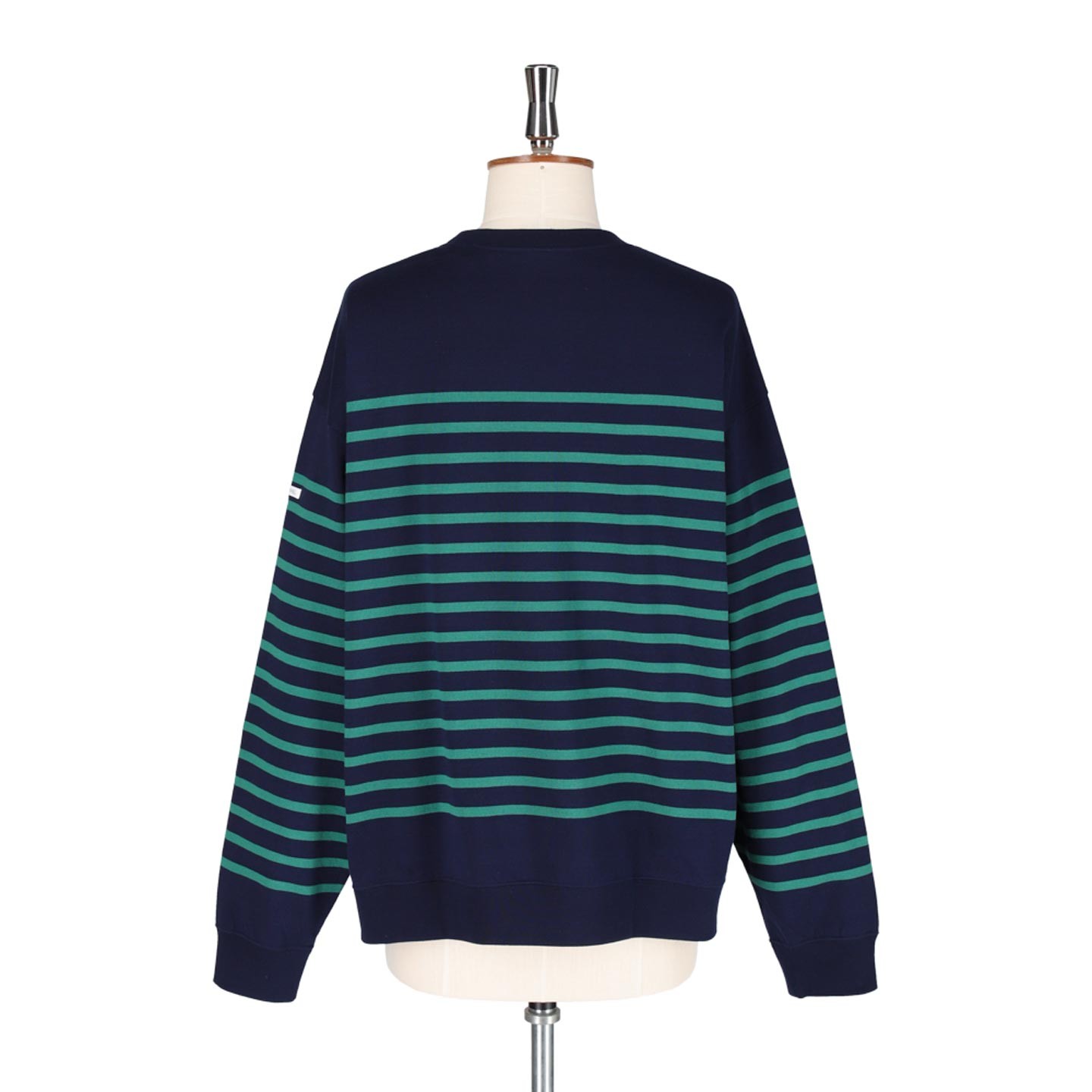 Pull coton rayé col rond Navy / green