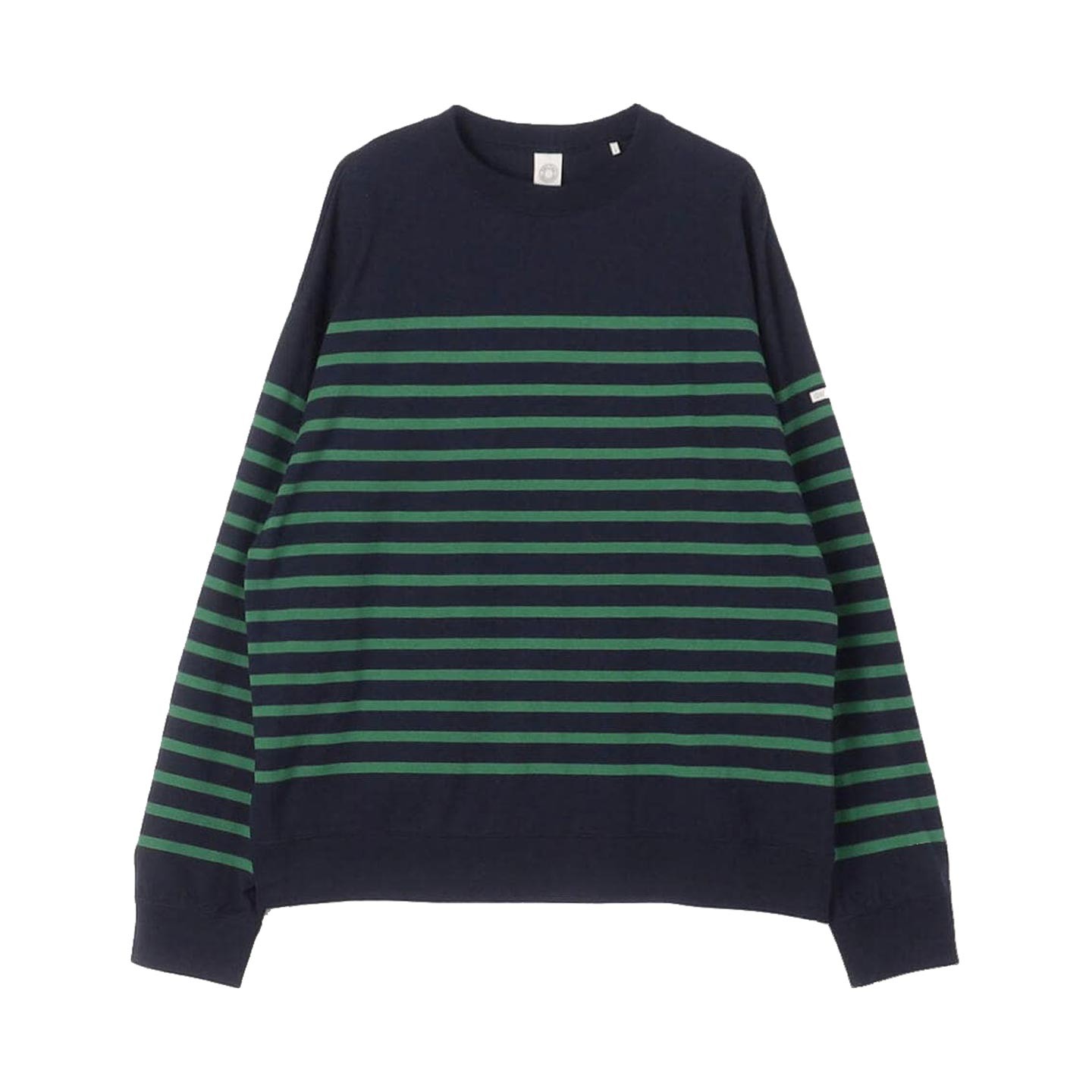 Pull coton rayé col rond Navy / green