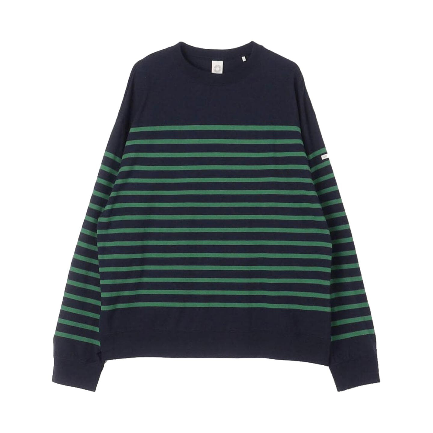 Round collar Striped cotton pullover Navy / Green