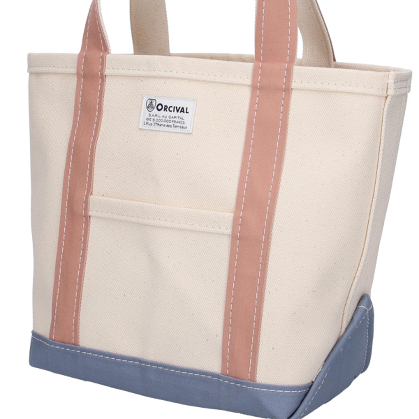 Ecru / Smocky Pink / Greyish Blue Canvas Tote Bag medium