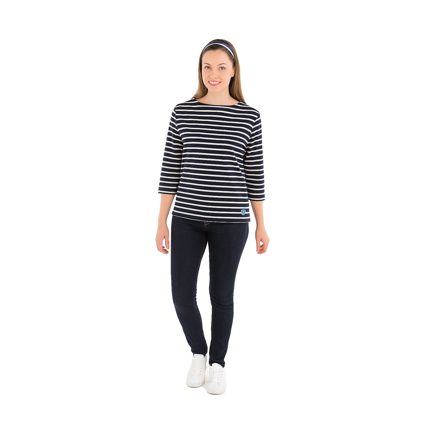 Striped shirt Navy / Écru, unisex made in France Orcival
