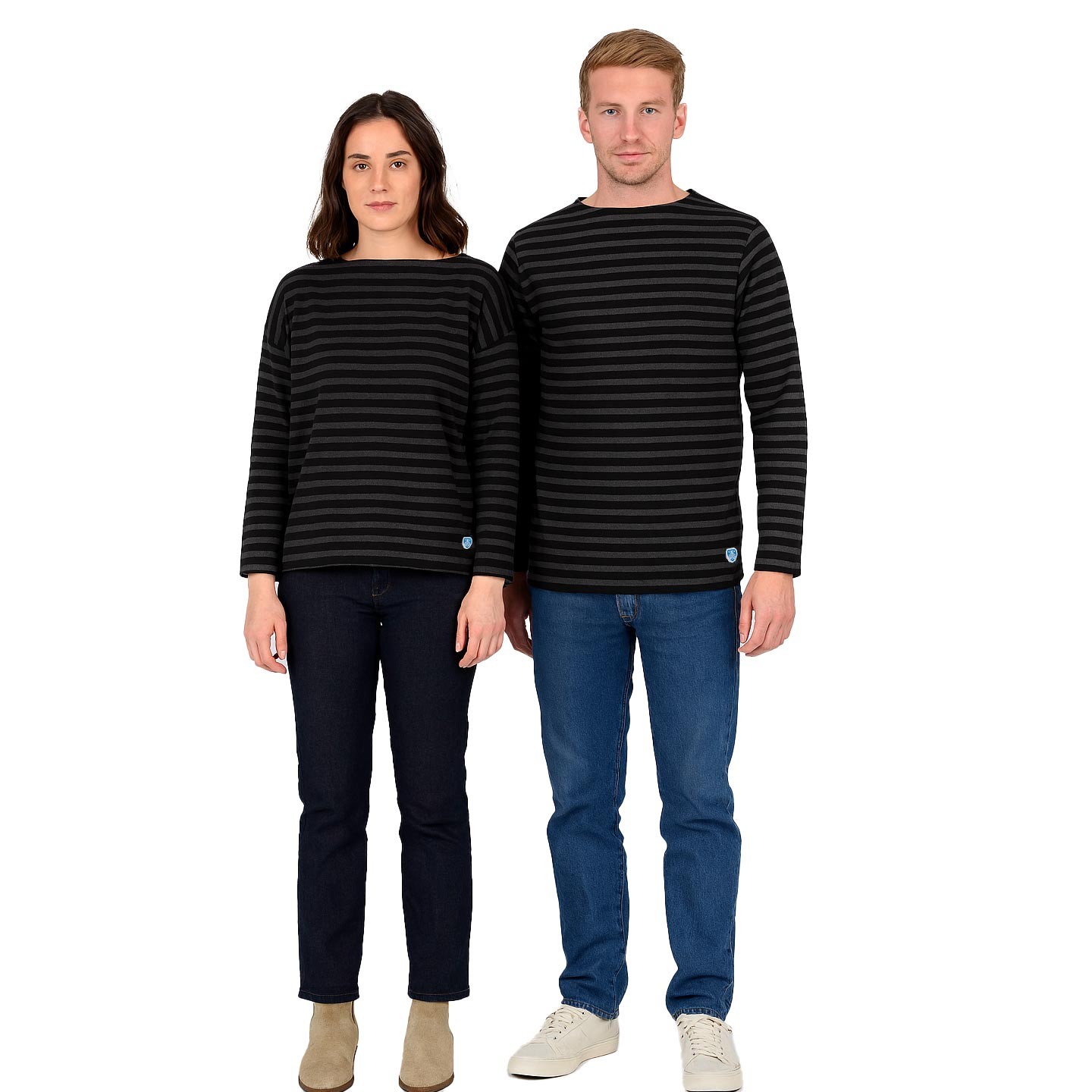 Striped shirt Darkness / Leaden Grey, unisex made in France Orcival