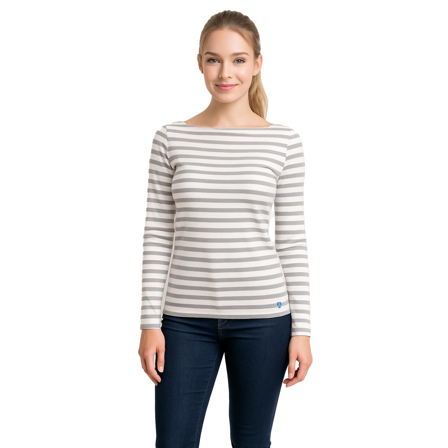 Striped shirt White / Cumulus, unisex made in france Orcival