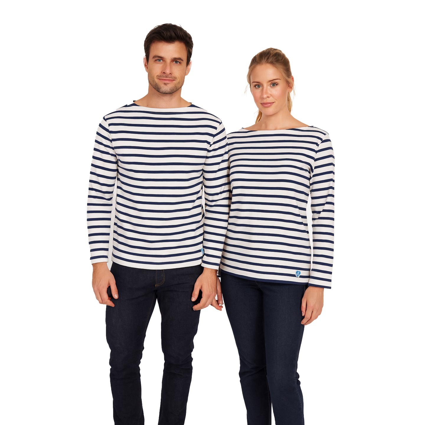 Marinière Blanc / UltraMarine, mixte fabriqué en france Orcival