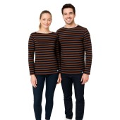 Striped shirt Navy / Hazelnut, unisex made in France Orcival