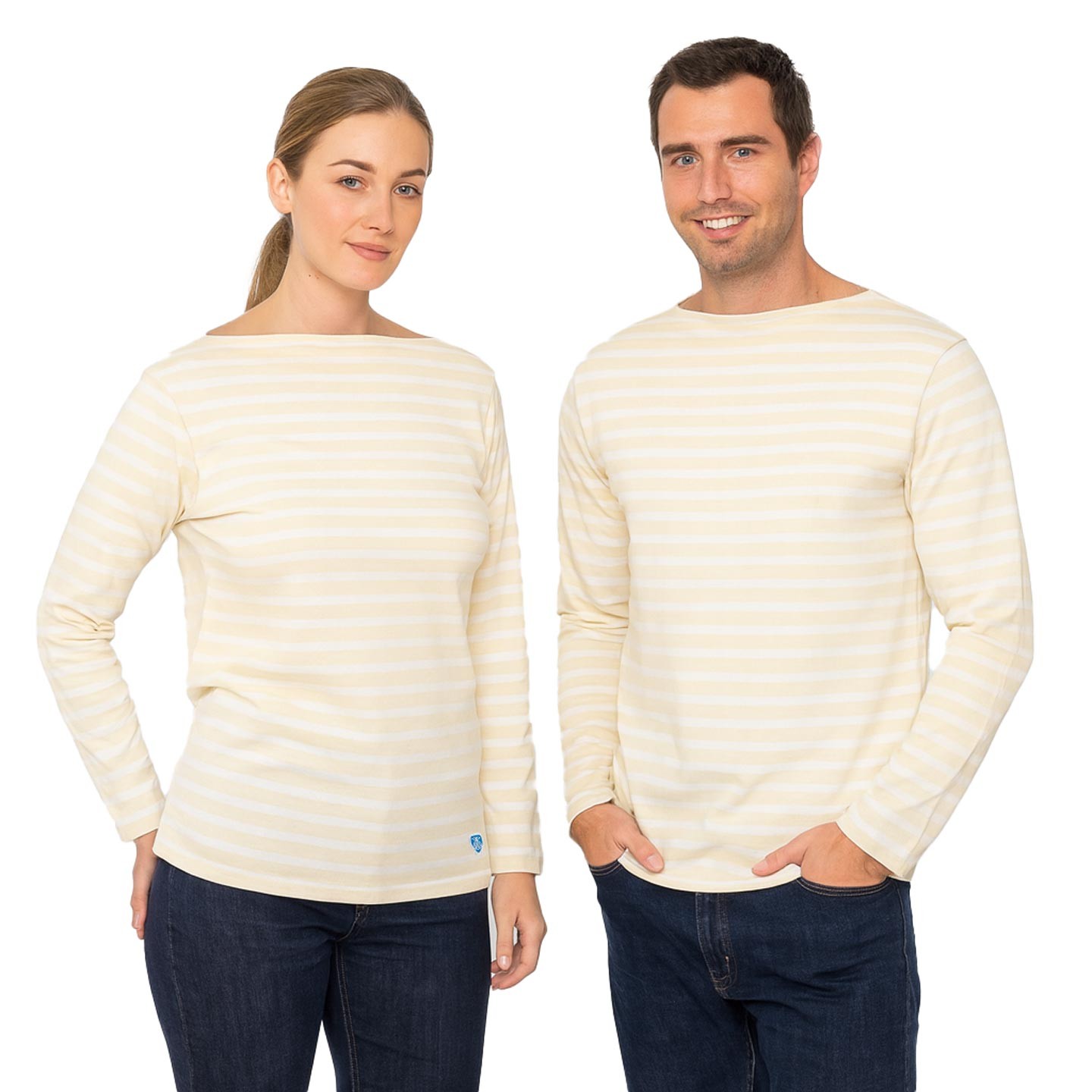 Striped shirt Ecru / White, unisex made in France Orcival