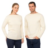 Striped shirt Ecru / White, unisex made in France Orcival