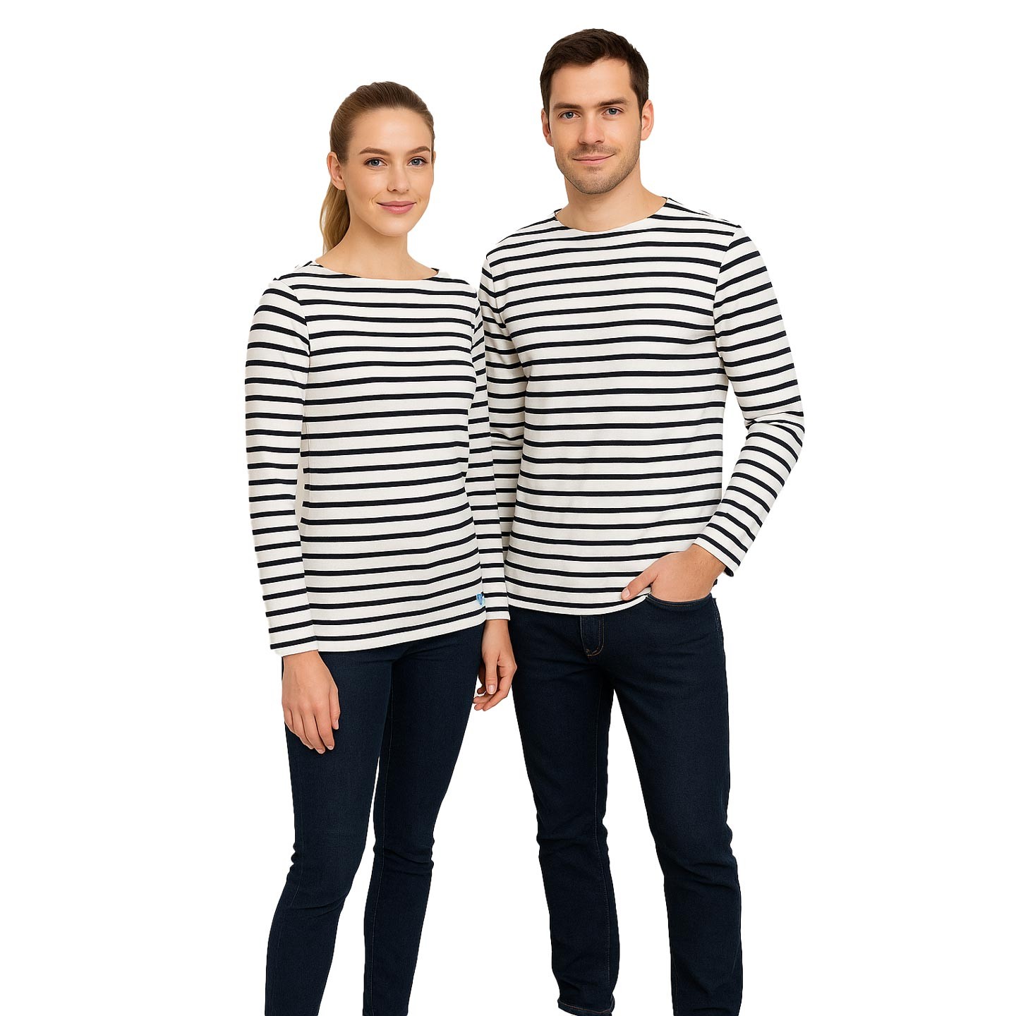 Striped shirt White / Black, unisex made in france Orcival