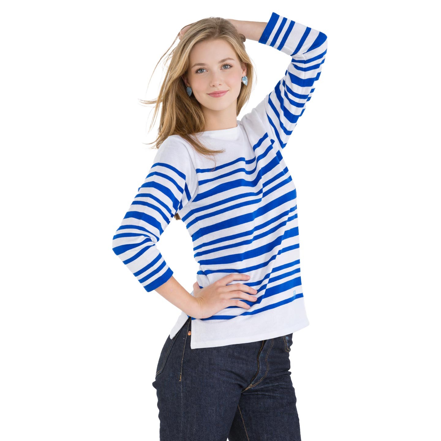 Basque shirt Rachel 1952 White / Blue, woman made in France Orcival Pablo