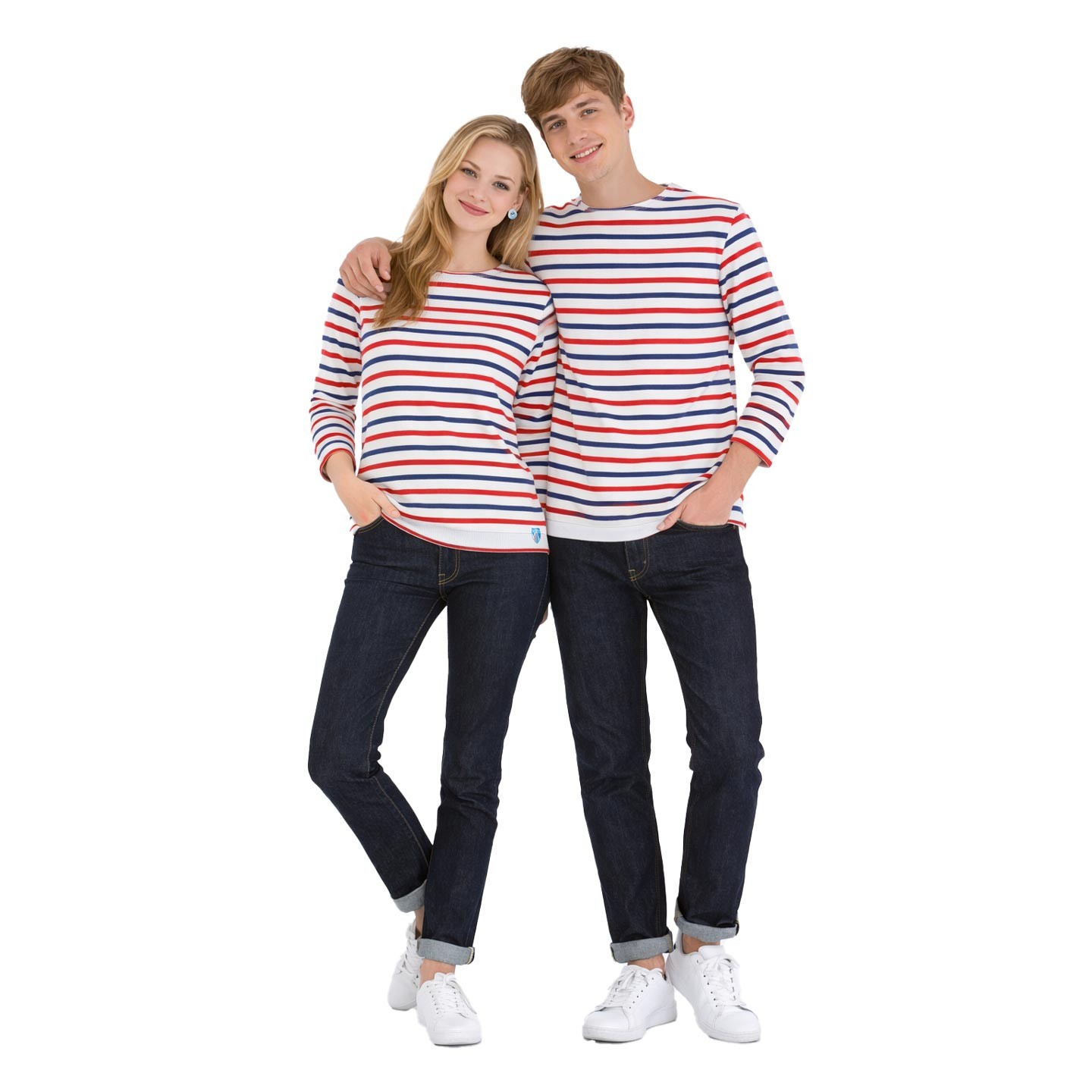 Striped shirt Ecru / Blue / Red mariniere Made in France Orcival France French Flag