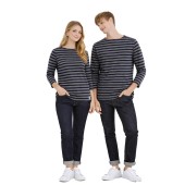 Marinière Gris Mélangé / Marine, mixte fabriquée en France Orcival