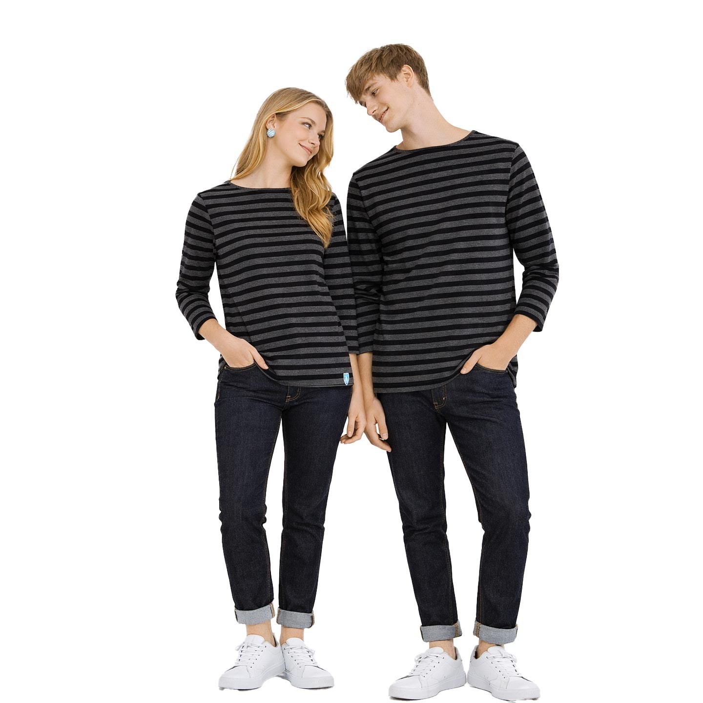 Striped shirt Darkness / Leaden Grey, unisex made in France Orcival