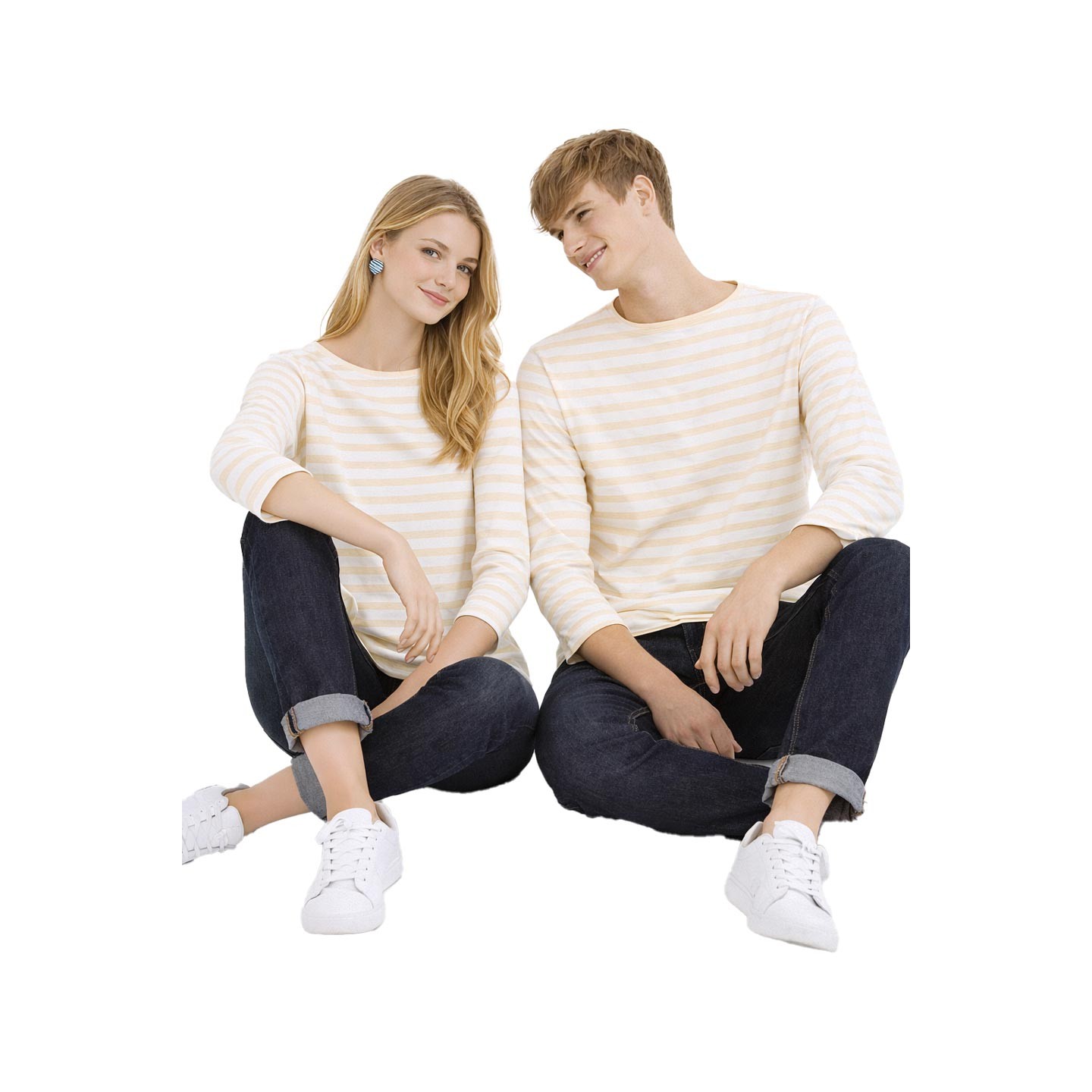 Marinière Ecru / Blanc, mixte fabriqué en France Orcival