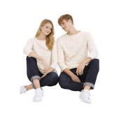 Striped shirt Ecru / White, unisex made in France Orcival