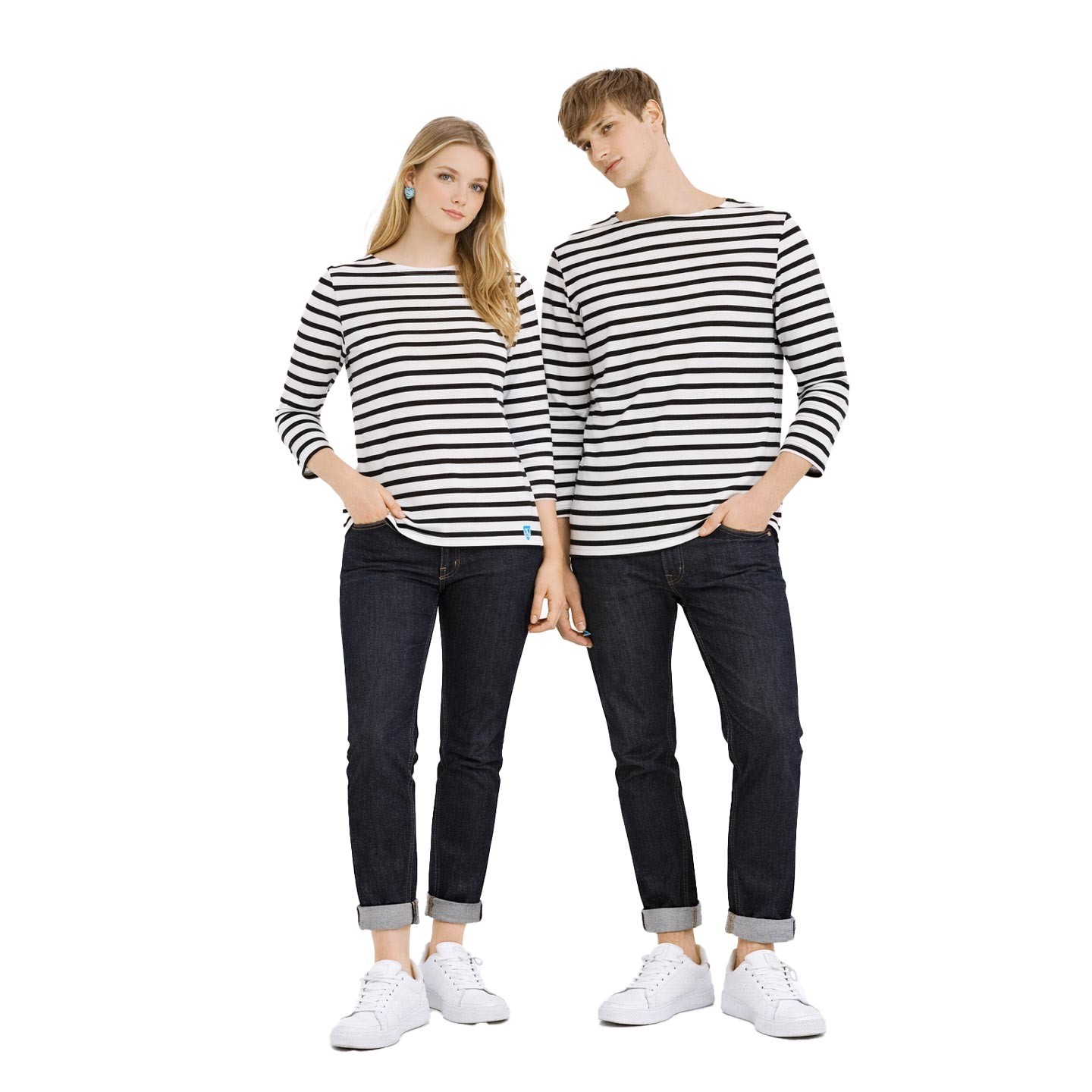 Striped shirt White / Black, unisex made in france Orcival