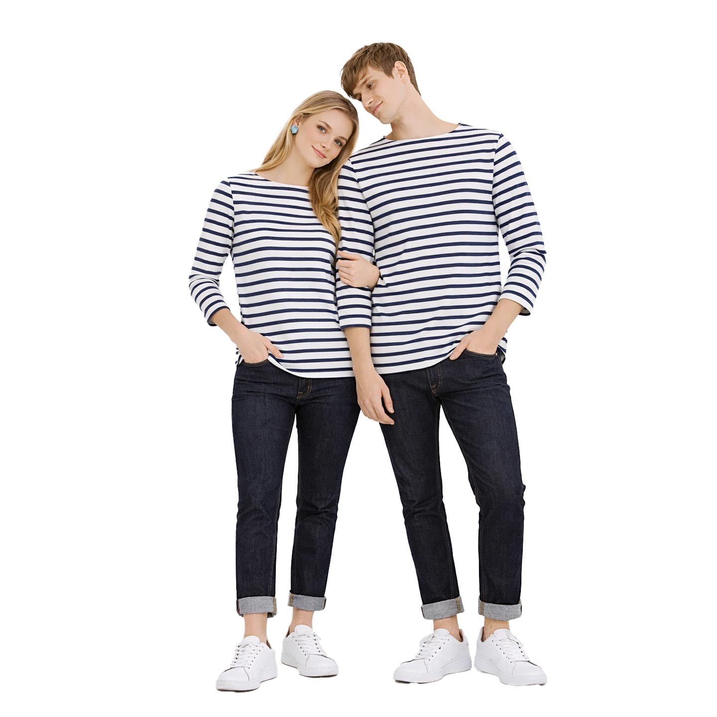 Striped shirt White / UltraNavy, mixte made in France Orcival