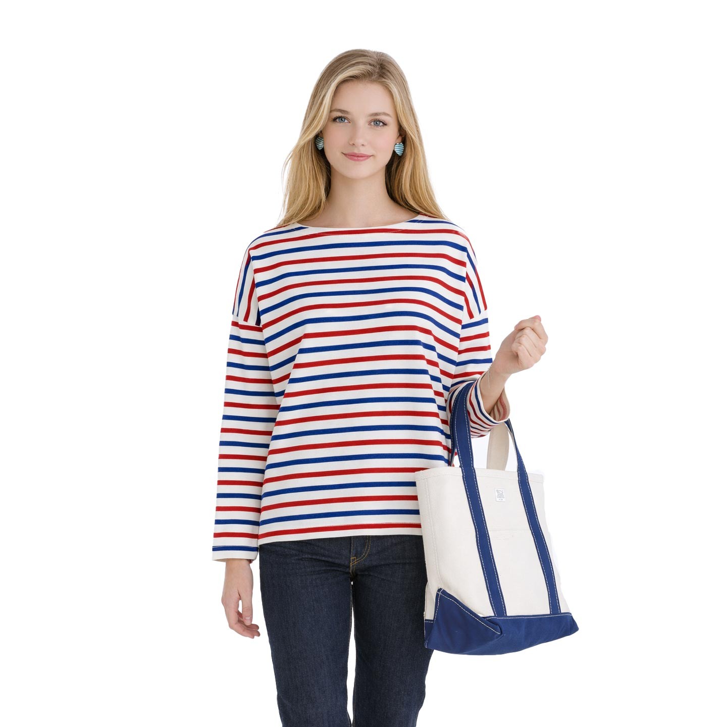 Marinière Écru / Bleu / Rouge Oversize fabriquée en France Orcival