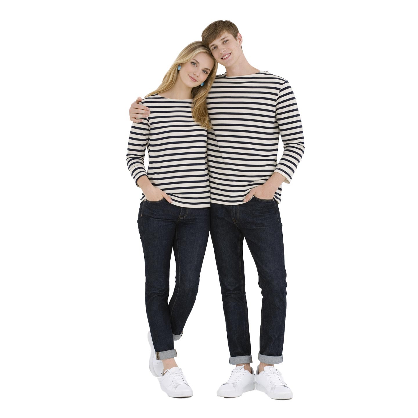 Ecru / marine striped breton shirt made in France mariniere
