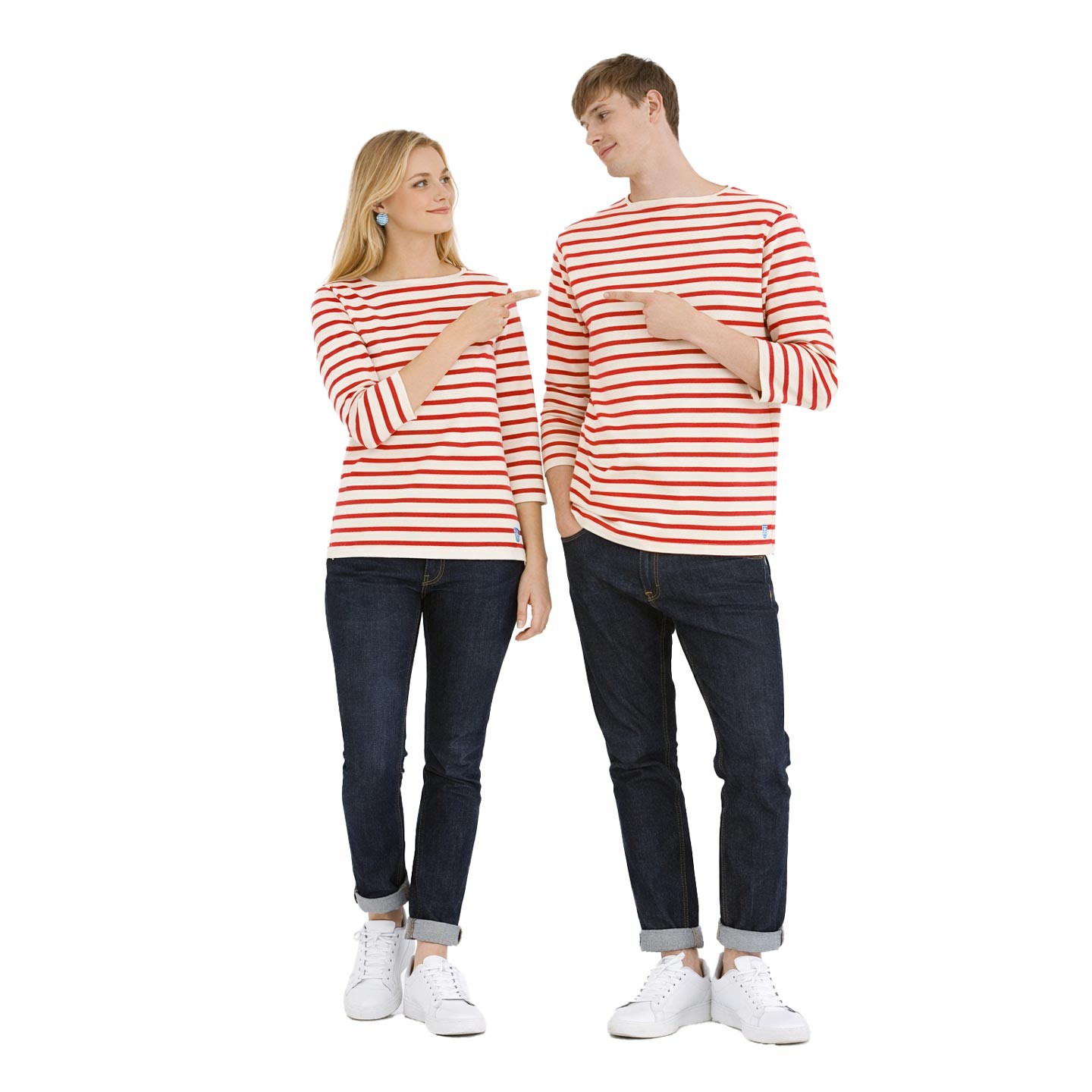 Marinière Ecru / Red, unisex 100% Made in France Orcival